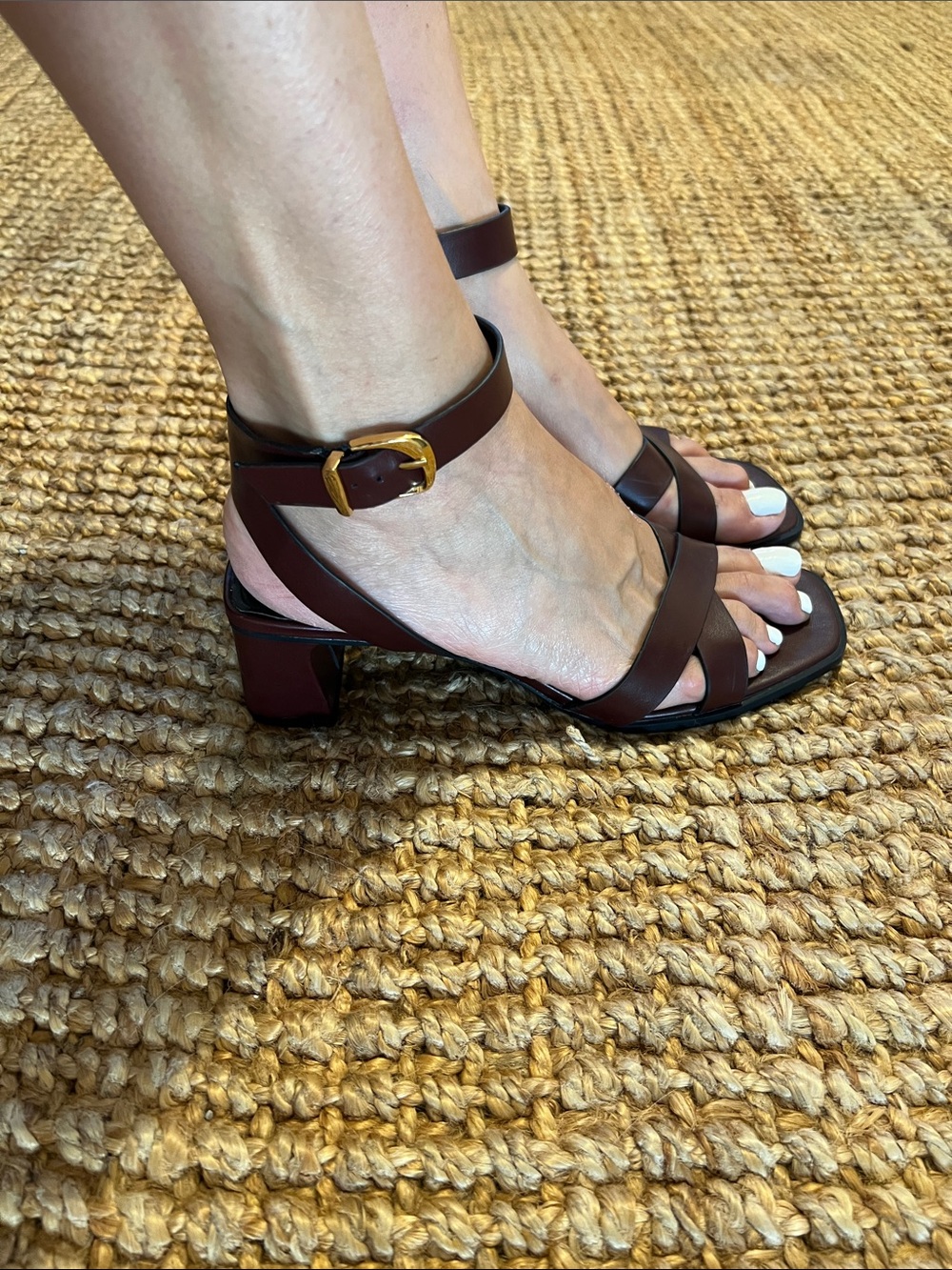 Zara Dark Brown Leather Ankle-Strap Block Heel Sandals